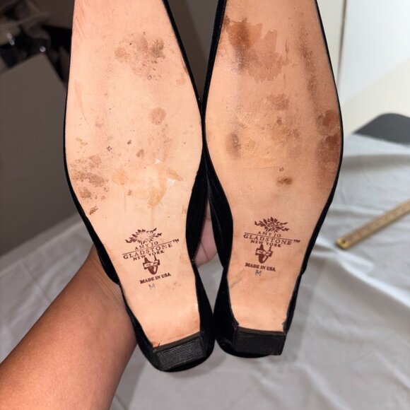 VINTAGE Y2K Embroidered Velvet Martini Kitten Mules Size 7 Made in USA - Picture 3 of 9